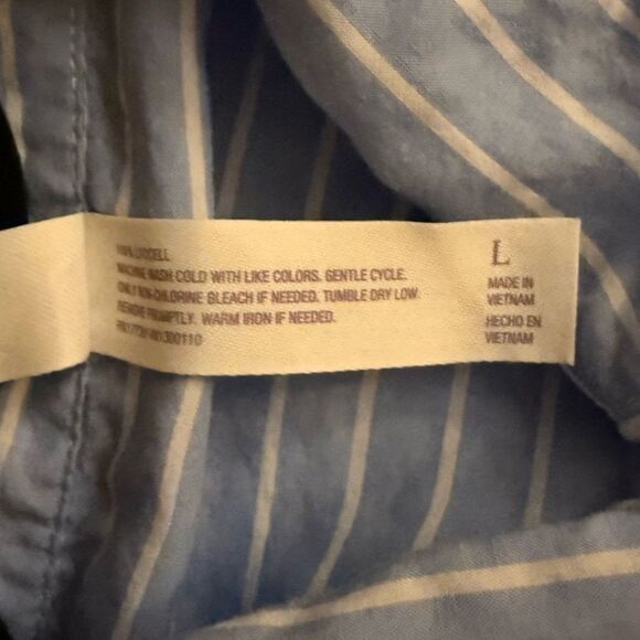 Stars Above Blue and  white striped pajama top shirt button up L - Picture 9 of 9